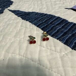 Cherry Stud Earrings in Red and Gold